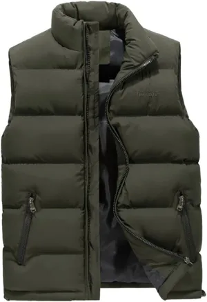 Men's Fashion Vest Jacket Solid Color Cotton Padded Waistcoat Large Size Warm Casual Sleeveless Vest Male