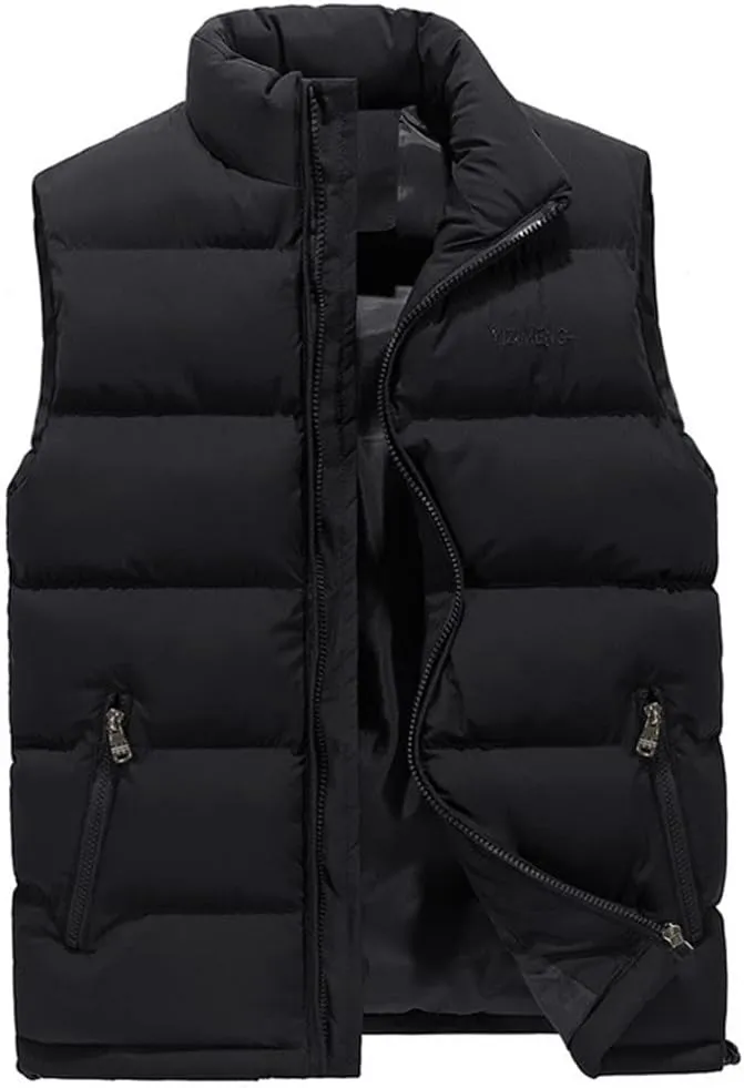 Men's Fashion Vest Jacket Solid Color Cotton Padded Waistcoat Large Size Warm Casual Sleeveless Vest Male