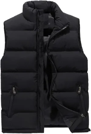 Men's Fashion Vest Jacket Solid Color Cotton Padded Waistcoat Large Size Warm Casual Sleeveless Vest Male
