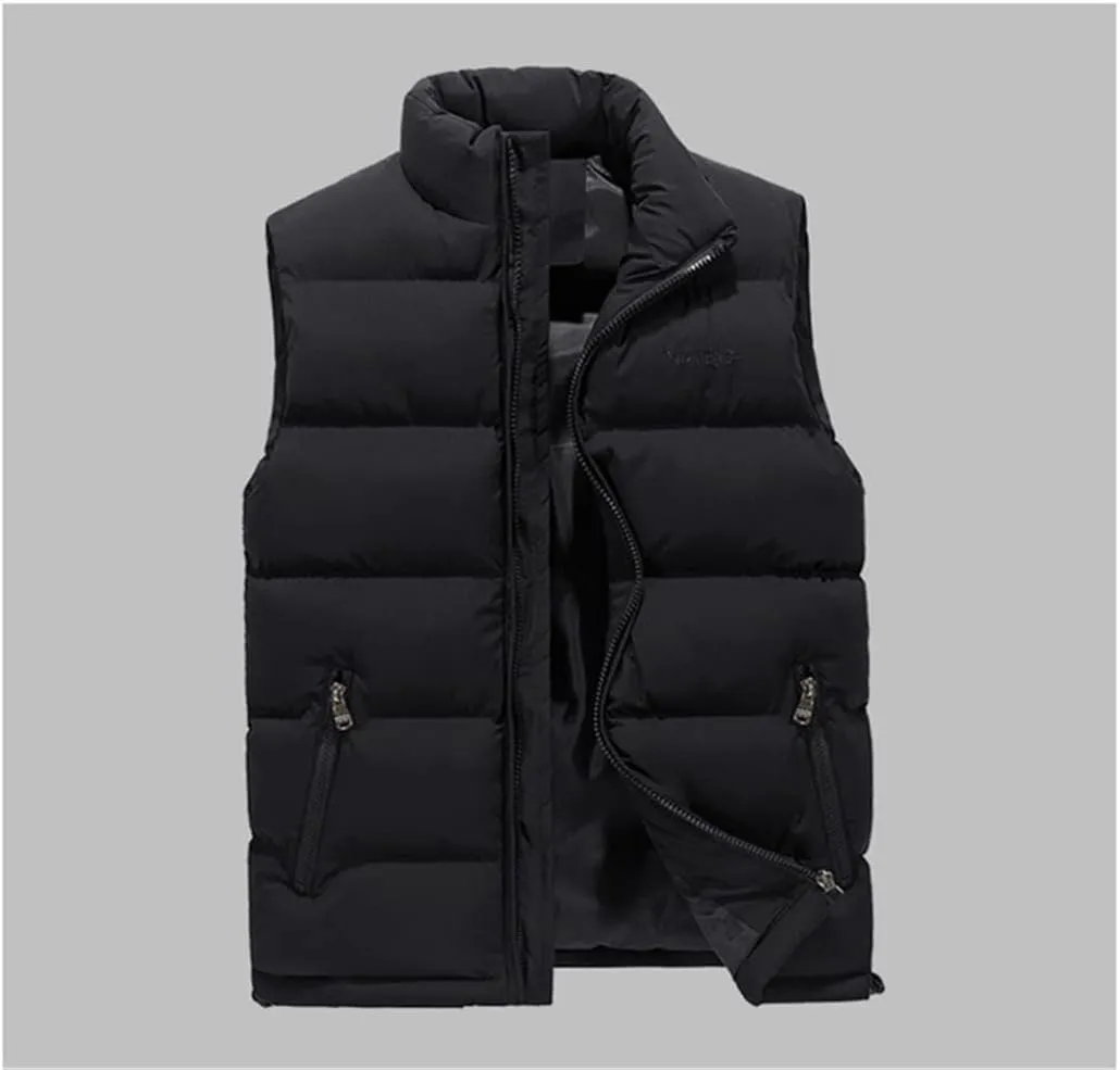 Men's Fashion Vest Jacket Solid Color Cotton Padded Waistcoat Large Size Warm Casual Sleeveless Vest Male