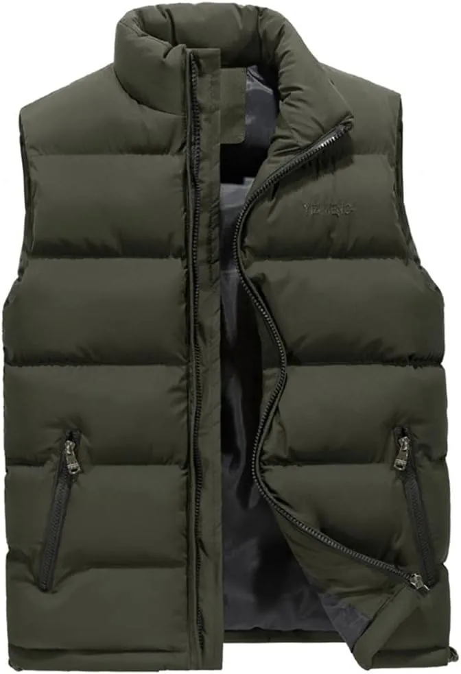 Men's Fashion Vest Jacket Solid Color Cotton Padded Waistcoat Large Size Warm Casual Sleeveless Vest Male
