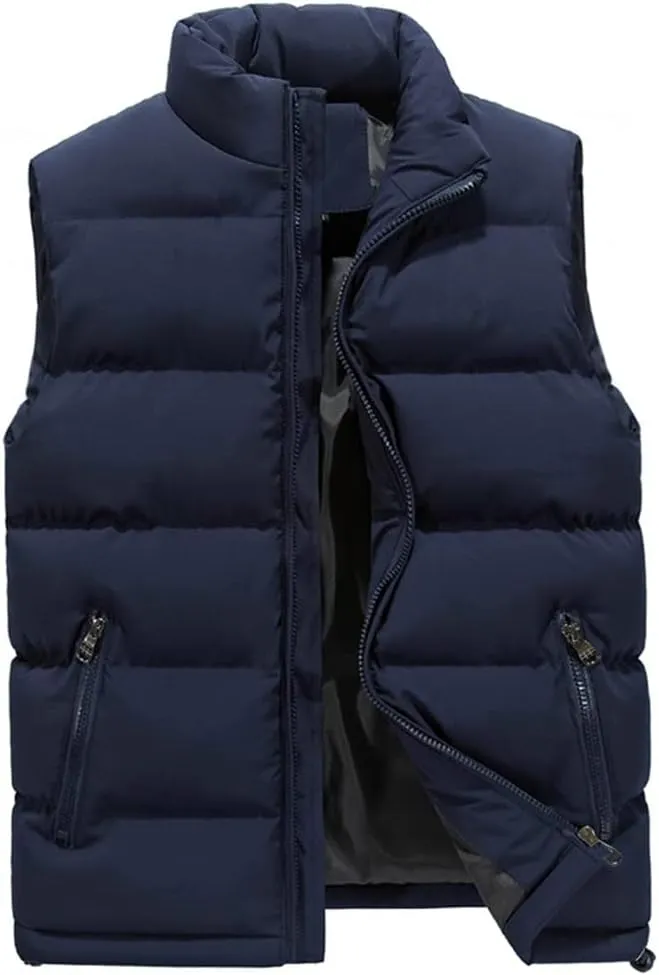 Men's Fashion Vest Jacket Solid Color Cotton Padded Waistcoat Large Size Warm Casual Sleeveless Vest Male