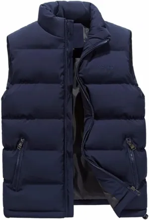 Men's Fashion Vest Jacket Solid Color Cotton Padded Waistcoat Large Size Warm Casual Sleeveless Vest Male