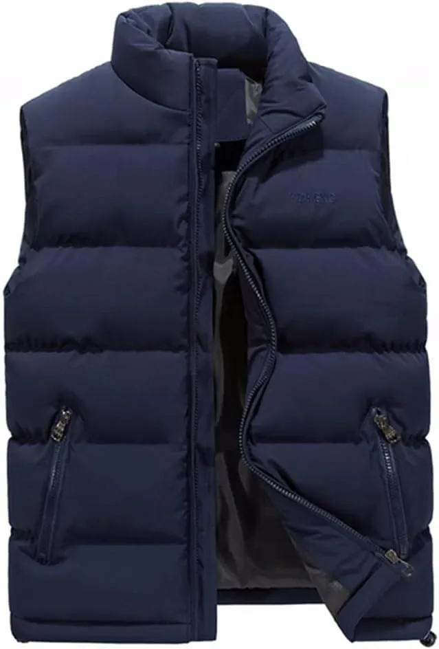Men's Fashion Vest Jacket Solid Color Cotton Padded Waistcoat Large Size Warm Casual Sleeveless Vest Male