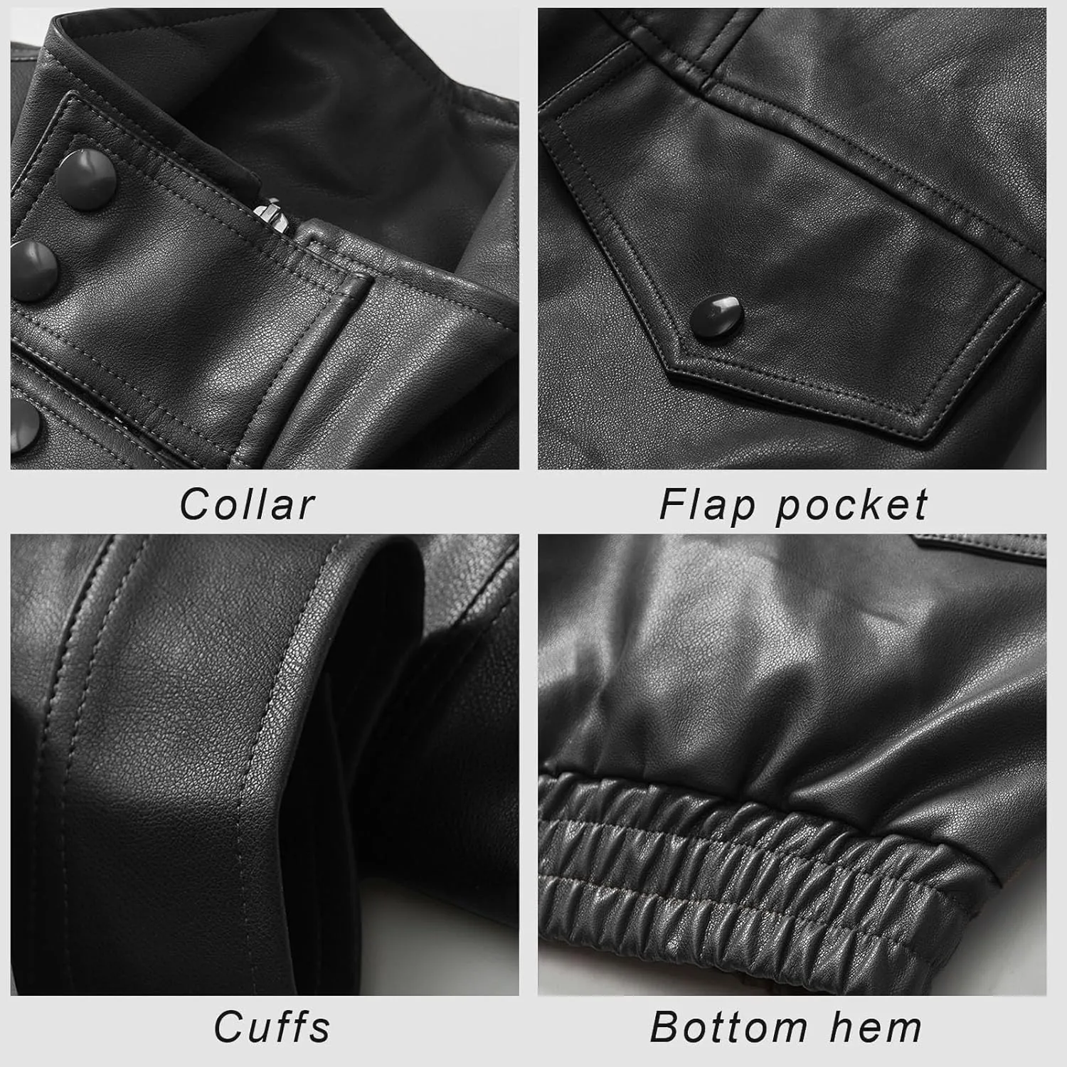 Mens Faux Leather Jacket Full-Zip Stand Collar Outerwear Lightweight Motorcycle Jacket