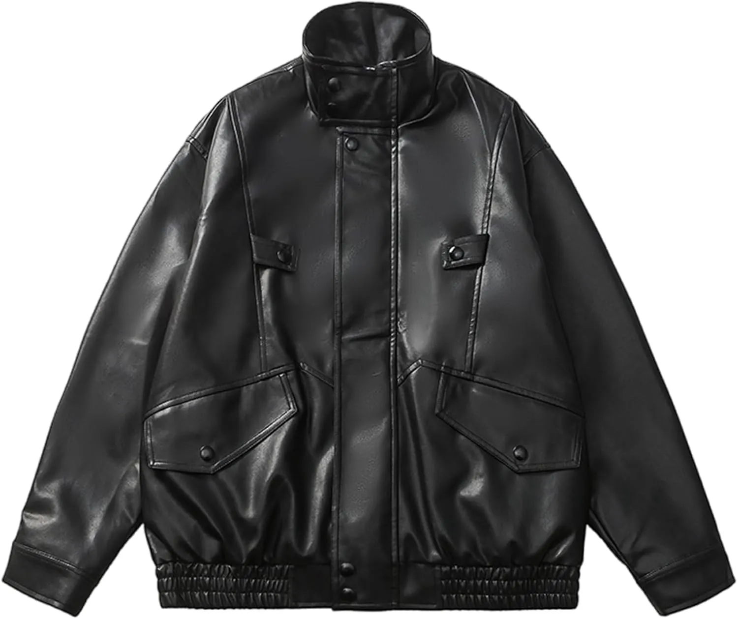 Mens Faux Leather Jacket Full-Zip Stand Collar Outerwear Lightweight Motorcycle Jacket