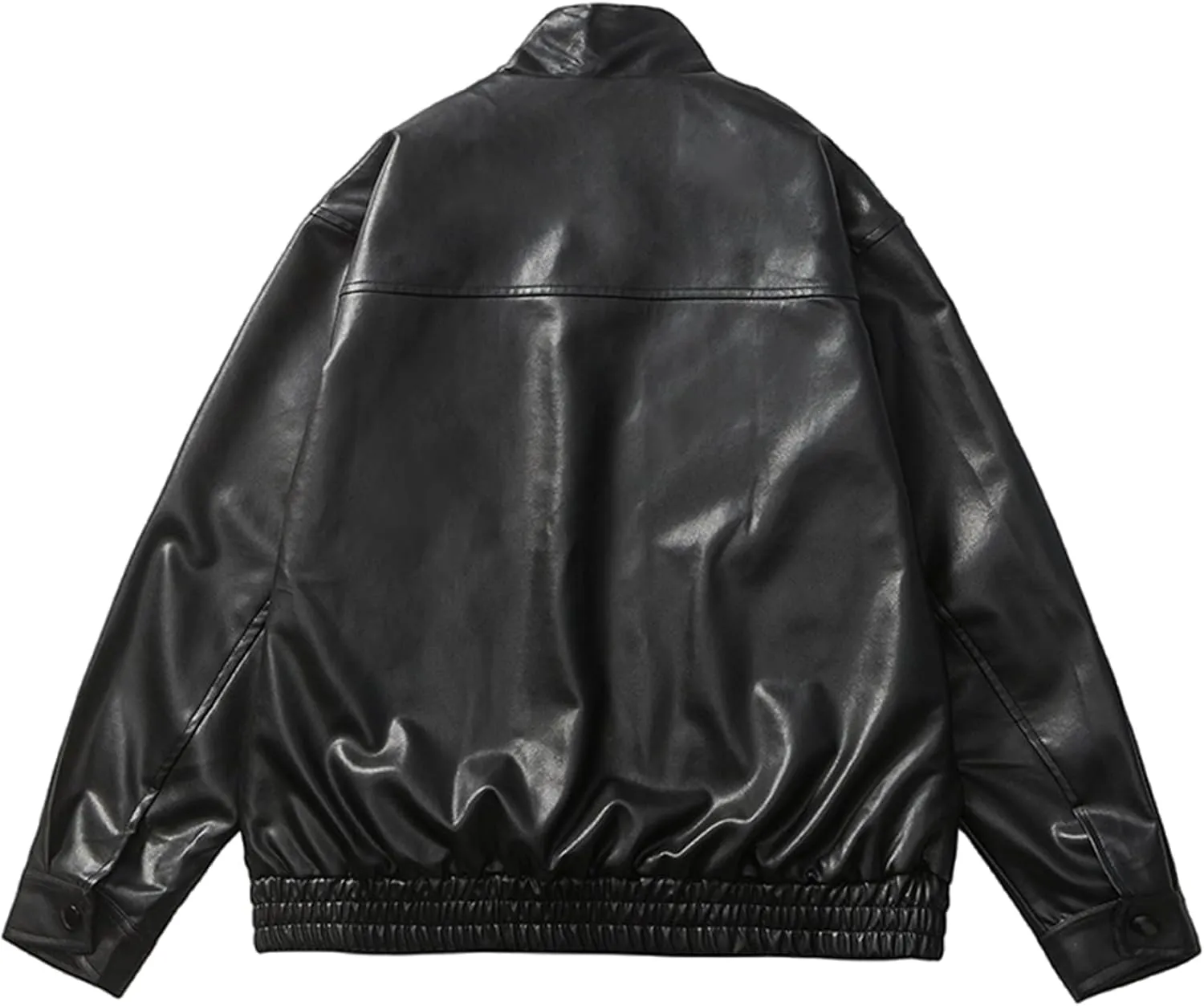 Mens Faux Leather Jacket Full-Zip Stand Collar Outerwear Lightweight Motorcycle Jacket