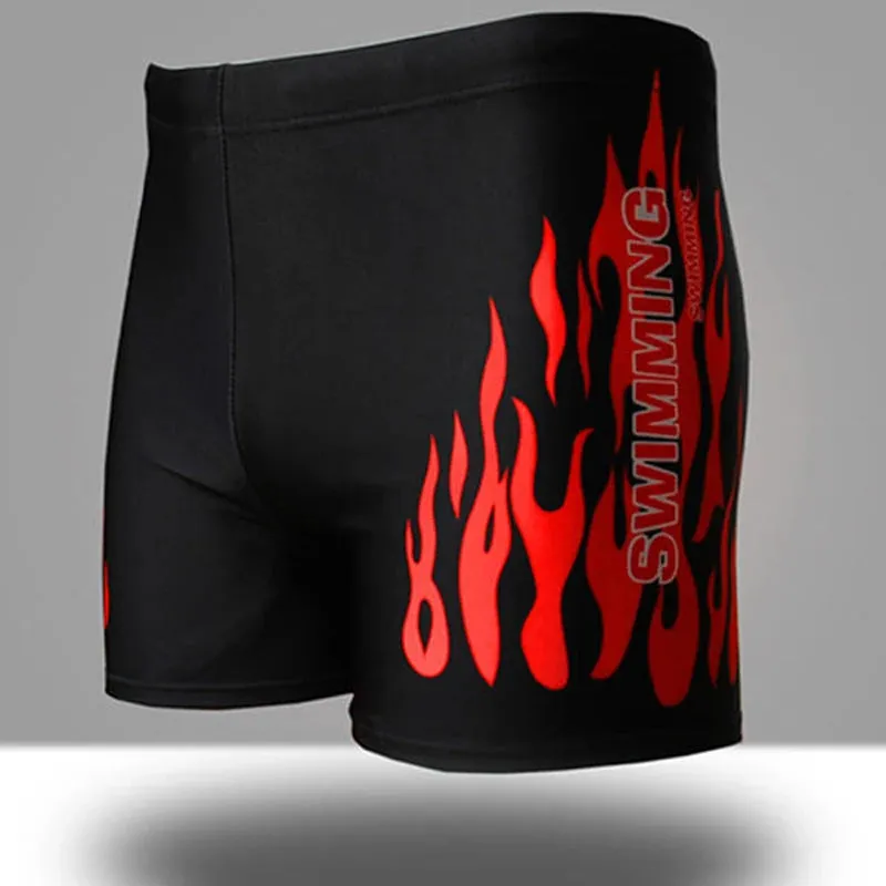 Men's Flame Fire Printed Swim Shorts Summer Racing Swimming Trunks Elastic Beach Briefs Breathable Boxer Board Shorts
