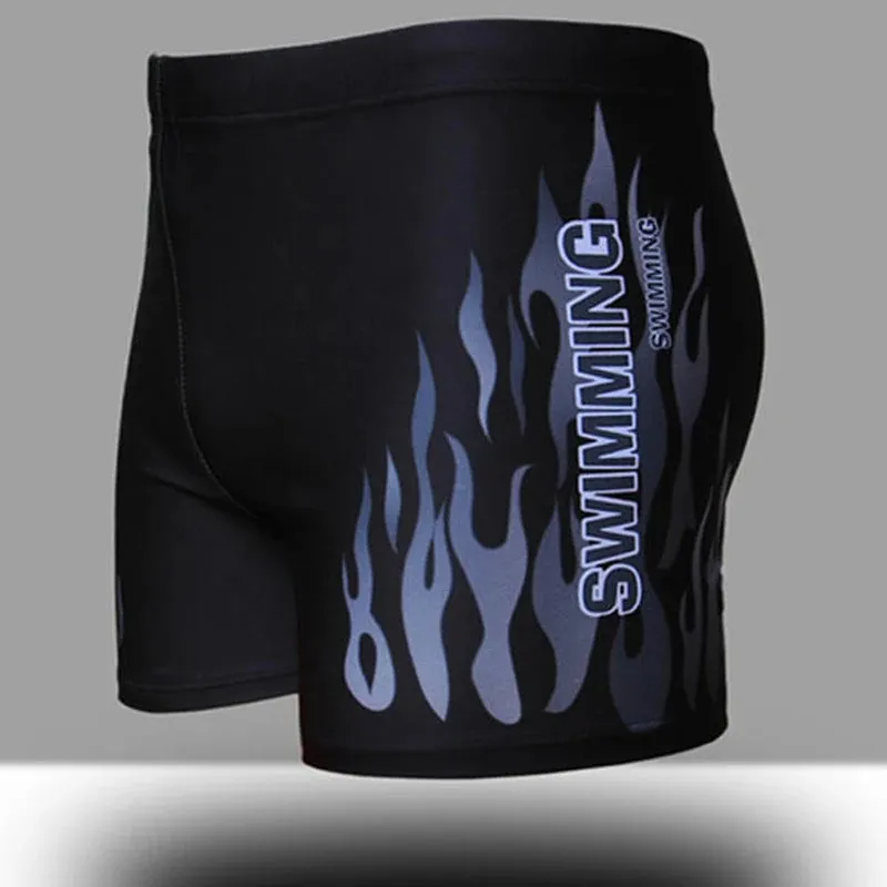 Men's Flame Fire Printed Swim Shorts Summer Racing Swimming Trunks Elastic Beach Briefs Breathable Boxer Board Shorts
