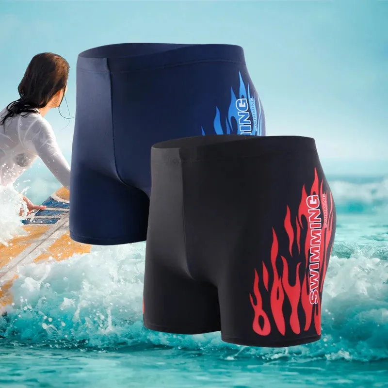 Men's Flame Fire Printed Swim Shorts Summer Racing Swimming Trunks Elastic Beach Briefs Breathable Boxer Board Shorts