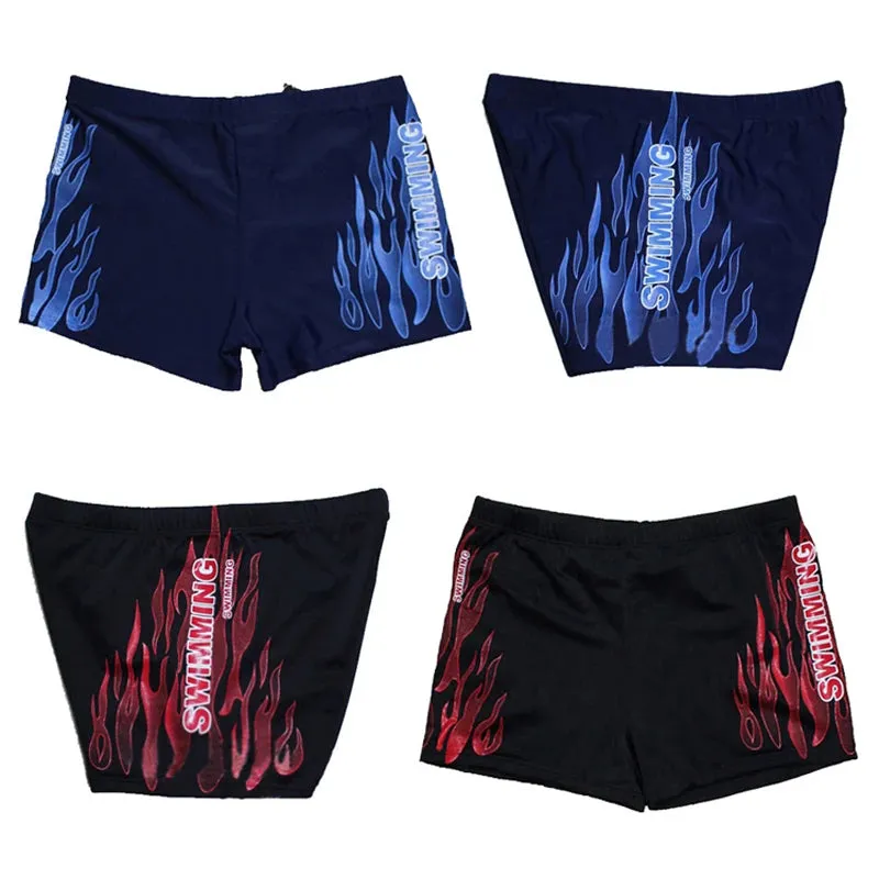 Men's Flame Fire Printed Swim Shorts Summer Racing Swimming Trunks Elastic Beach Briefs Breathable Boxer Board Shorts