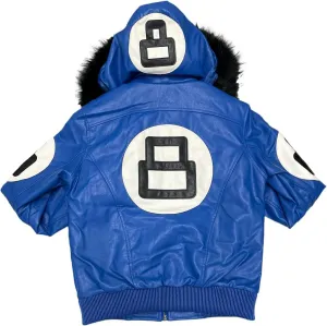 Men's Hifa Authentic 8 Ball Logo Pool Billiard Cue Bomber 90's Retro PU Faux Leather Jacket With Fur Hood