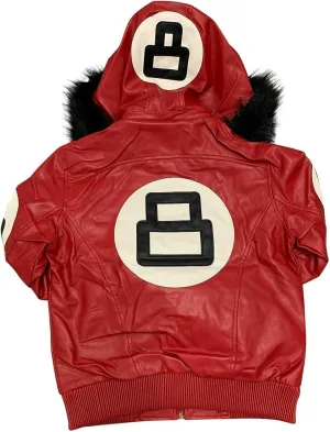 Men's Hifa Authentic 8 Ball Logo Pool Billiard Cue Bomber 90's Retro PU Faux Leather Jacket With Fur Hood