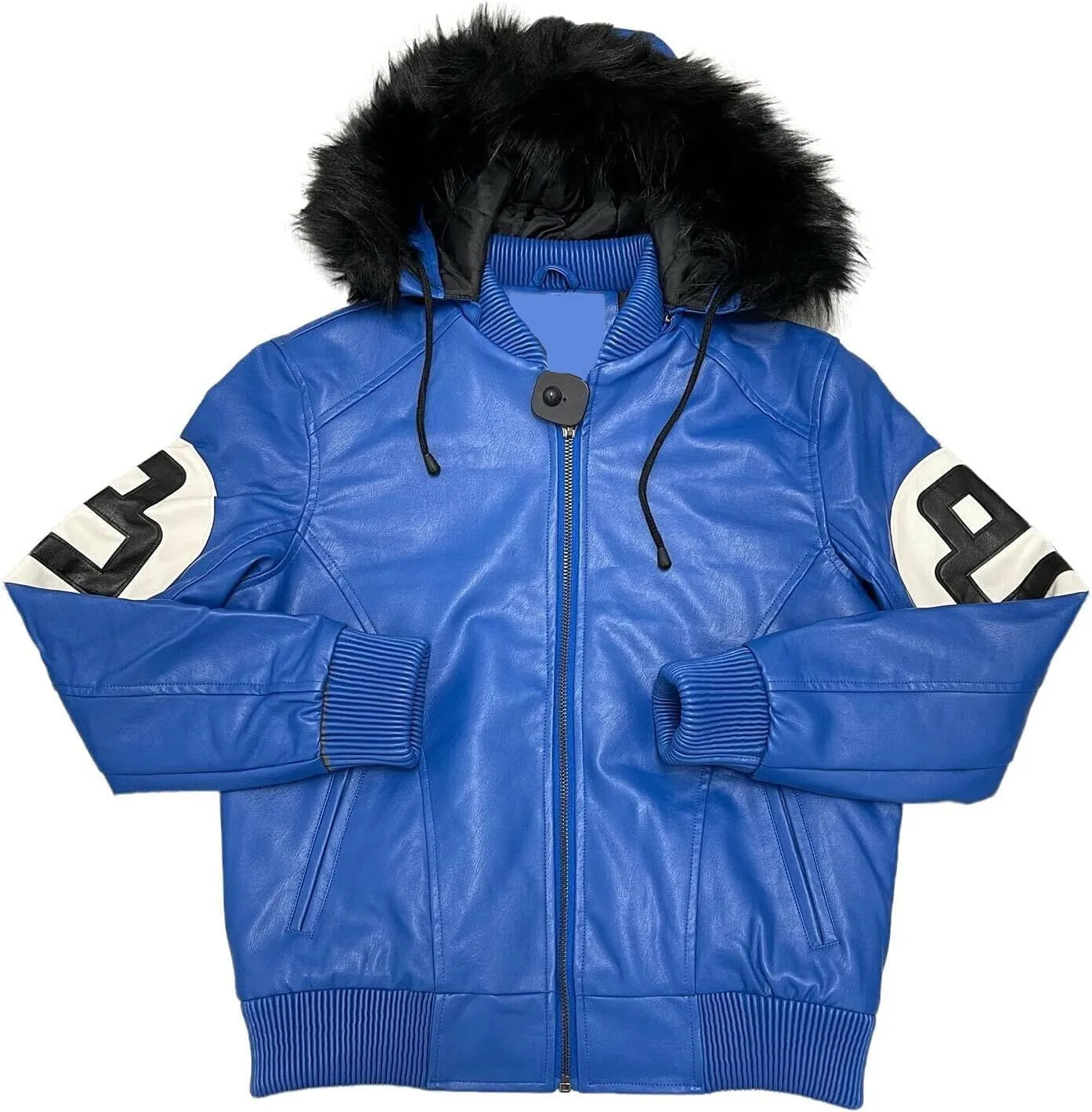 Men's Hifa Authentic 8 Ball Logo Pool Billiard Cue Bomber 90's Retro PU Faux Leather Jacket With Fur Hood