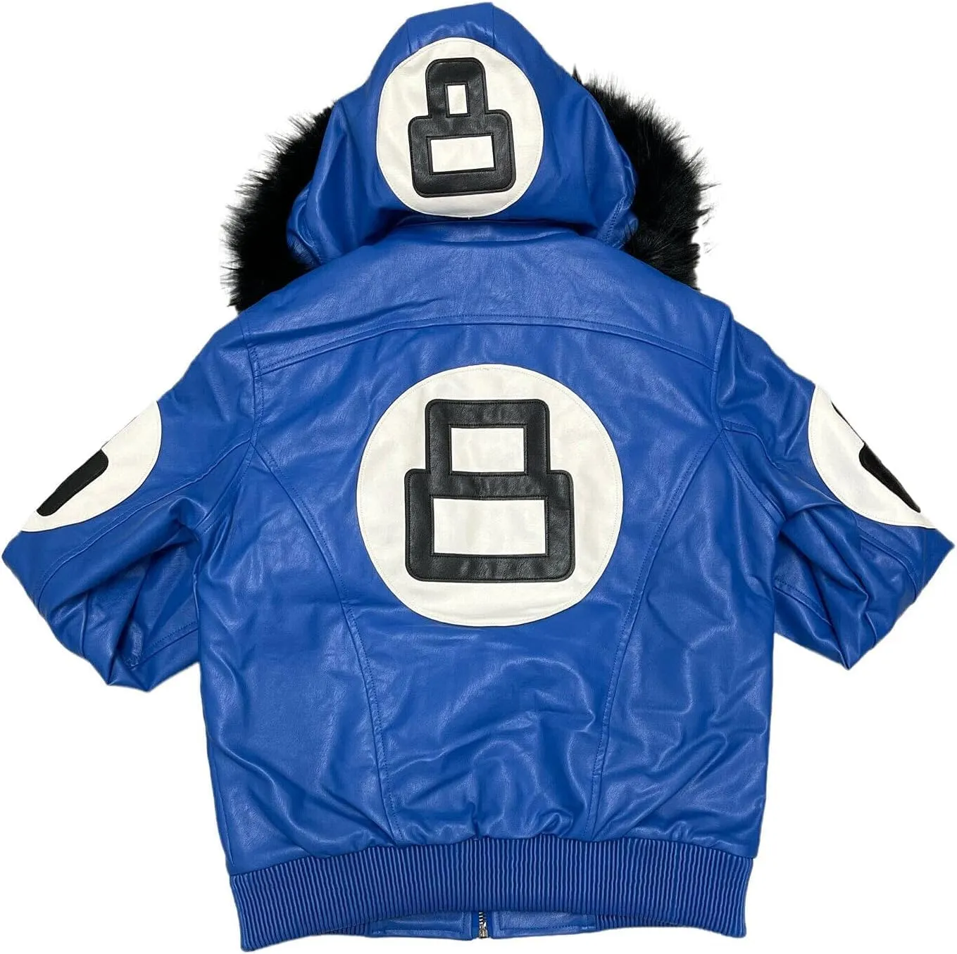 Men's Hifa Authentic 8 Ball Logo Pool Billiard Cue Bomber 90's Retro PU Faux Leather Jacket With Fur Hood