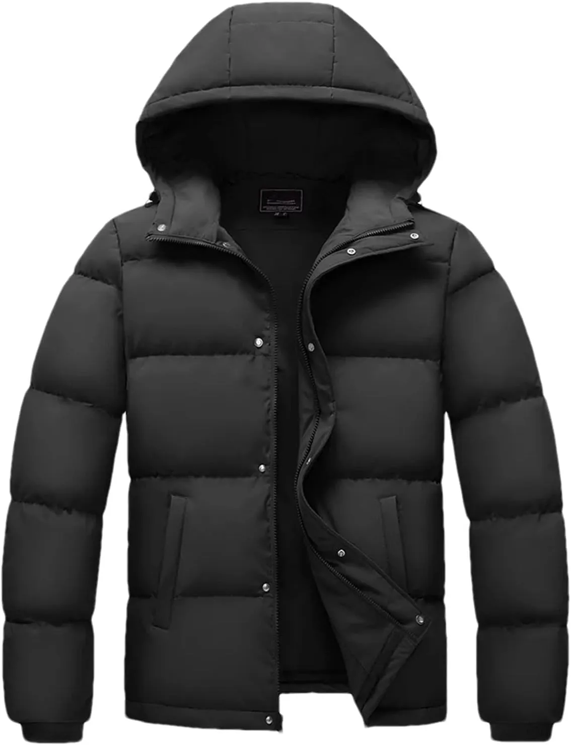 Mens Hooded Solid Color Zipper Cotton-Padded Lightweight Warm Quilted Parka Coat