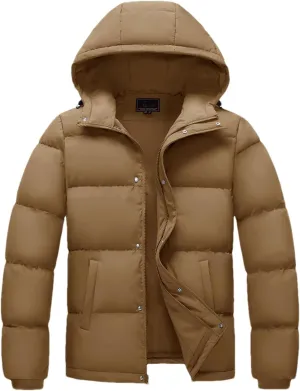 Mens Hooded Solid Color Zipper Cotton-Padded Lightweight Warm Quilted Parka Coat