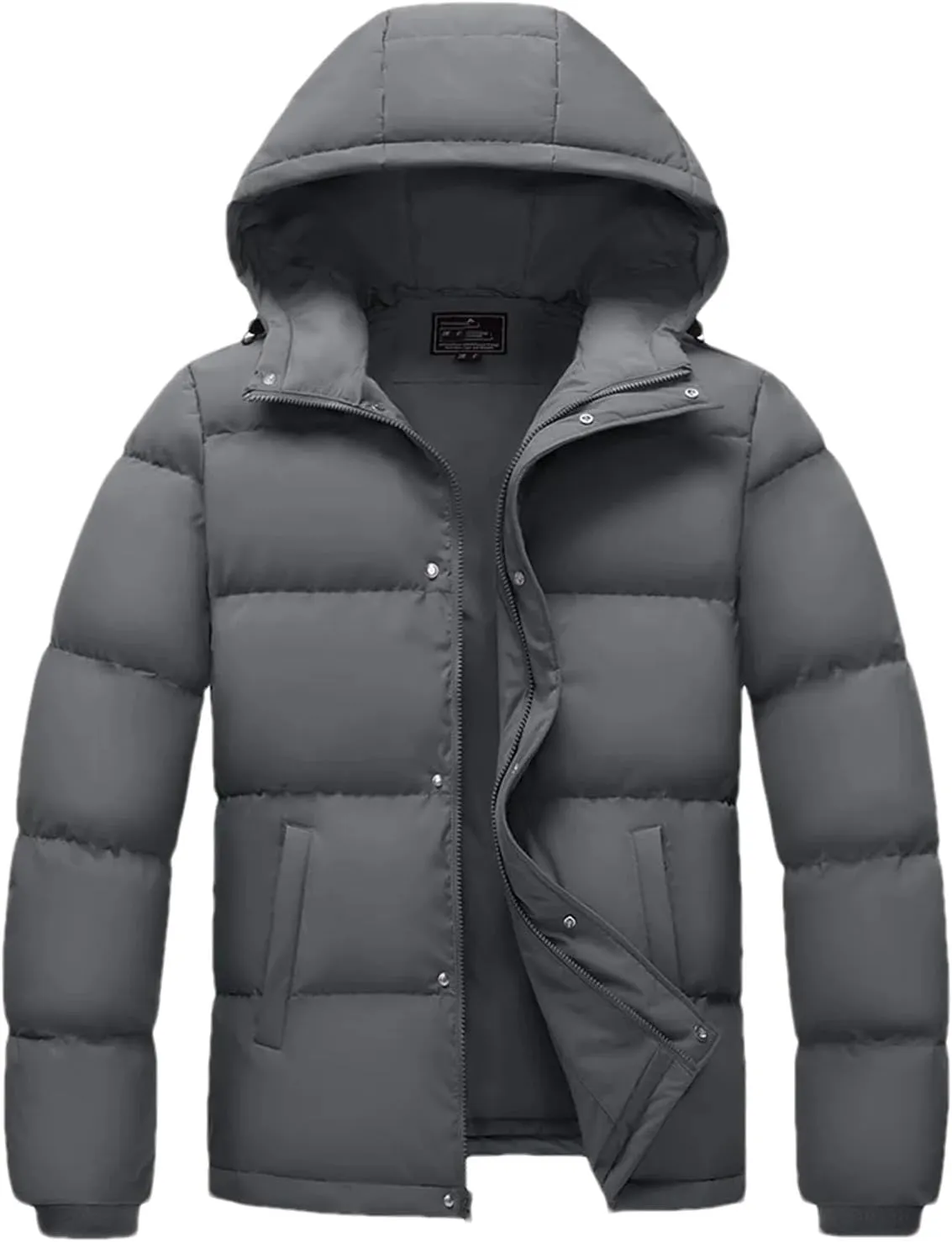 Mens Hooded Solid Color Zipper Cotton-Padded Lightweight Warm Quilted Parka Coat