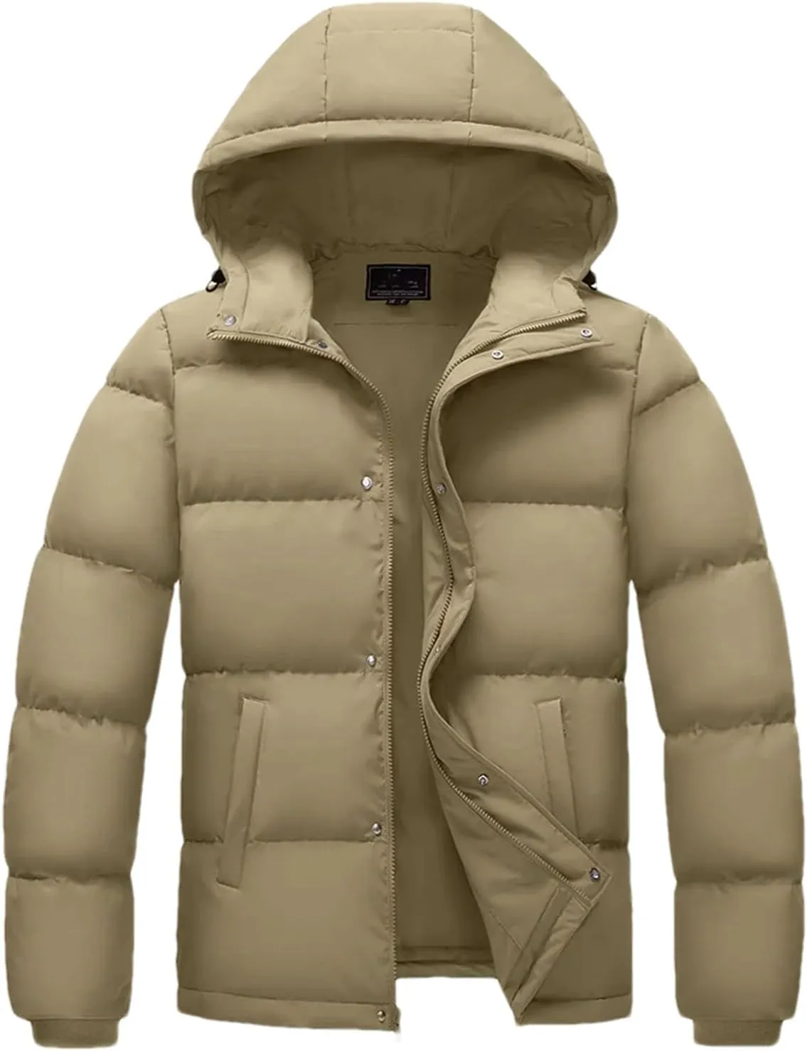 Mens Hooded Solid Color Zipper Cotton-Padded Lightweight Warm Quilted Parka Coat