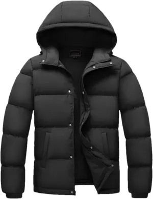 Mens Hooded Solid Color Zipper Cotton-Padded Lightweight Warm Quilted Parka Coat