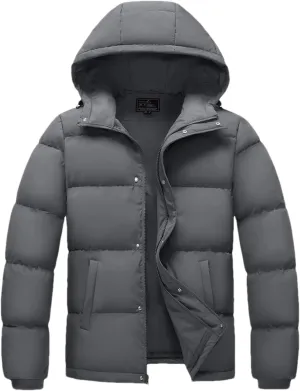 Mens Hooded Solid Color Zipper Cotton-Padded Lightweight Warm Quilted Parka Coat