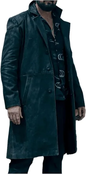 Men's Long Coat Geniune Leather Elbow Patch Billy Cotton Butcher Trench Coat Jacket - Billy Jacket Butcher