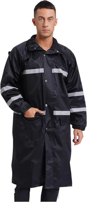 Mens Long Rain Coats Hooded Raincoats Safety Rainwear for Waterproof Work Rain Jacket Poncho