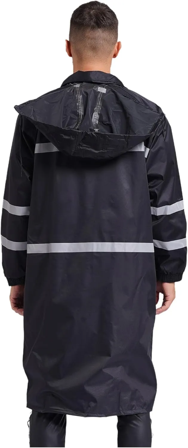 Mens Long Rain Coats Hooded Raincoats Safety Rainwear for Waterproof Work Rain Jacket Poncho