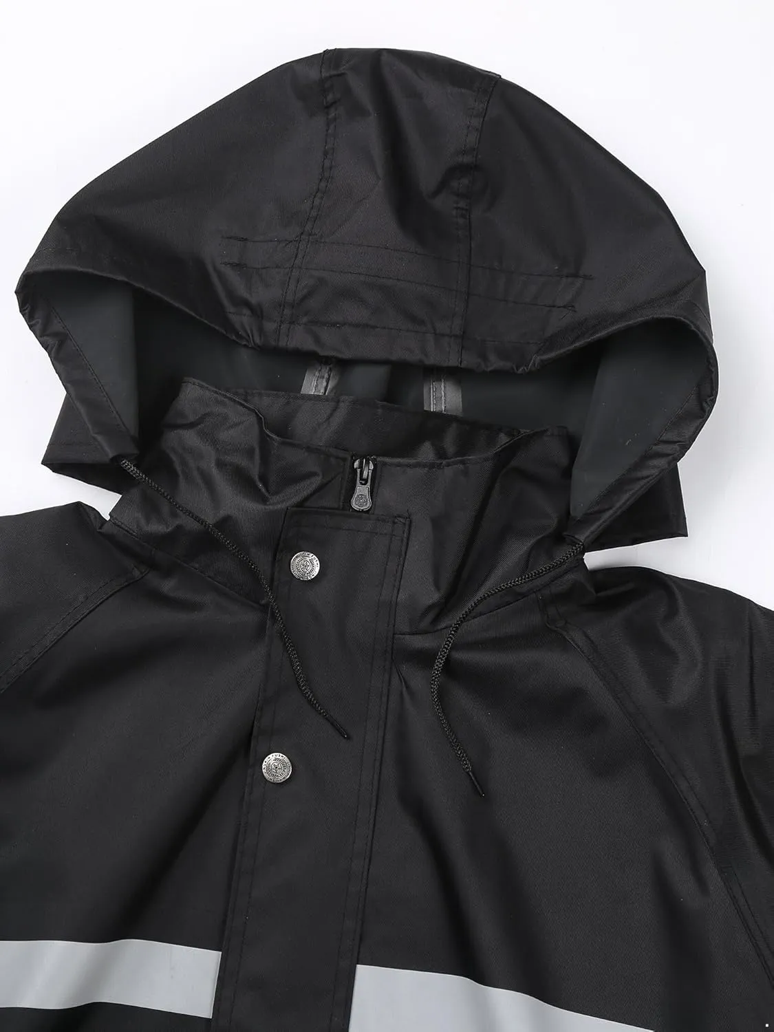 Mens Long Rain Coats Hooded Raincoats Safety Rainwear for Waterproof Work Rain Jacket Poncho