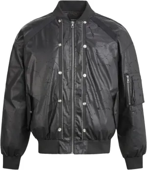 Men's PU Crack Leather Baseball Collar Jackets Solid Color Metal Design Casual Loose Padded Cotton Coat