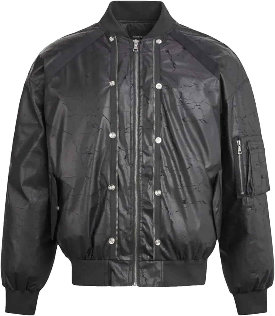 Men's PU Crack Leather Baseball Collar Jackets Solid Color Metal Design Casual Loose Padded Cotton Coat