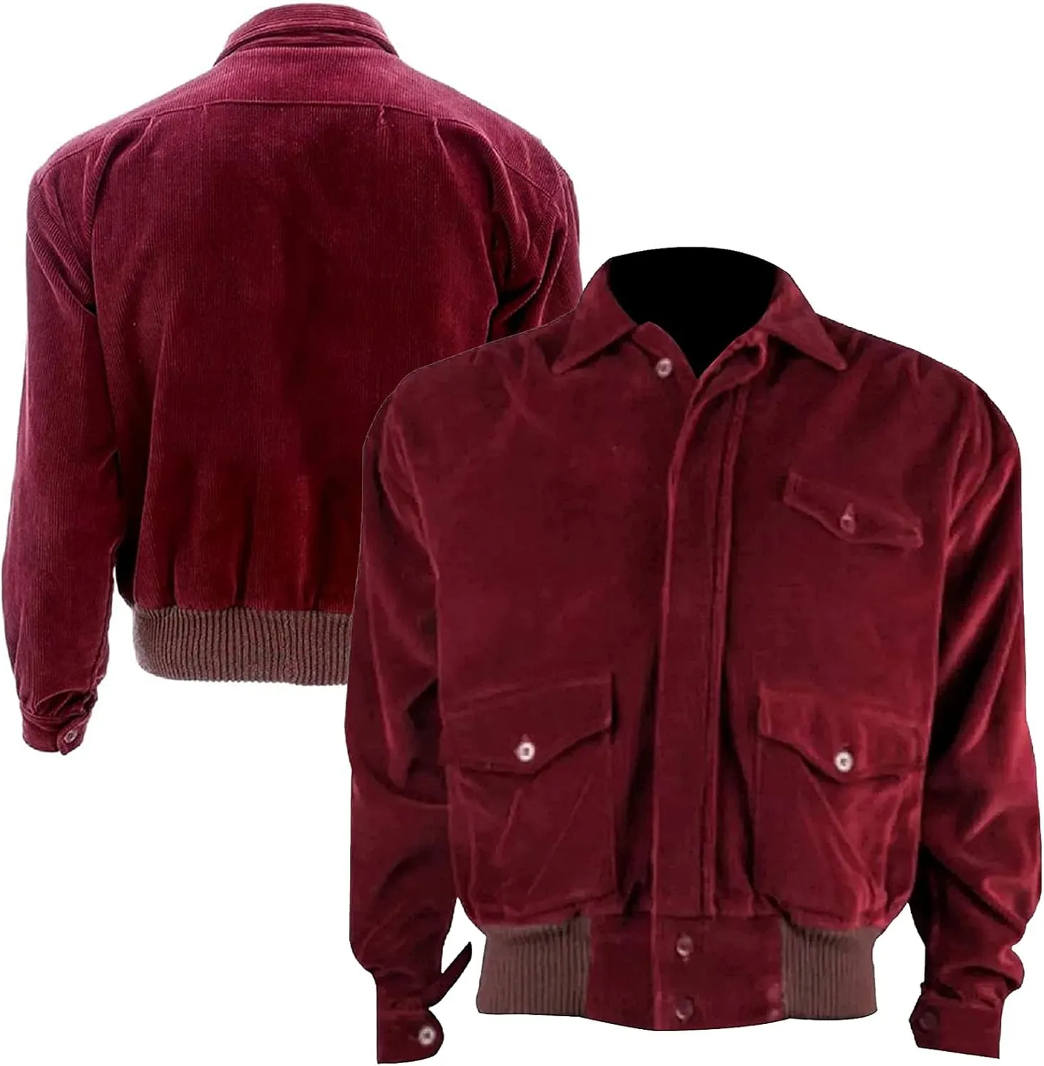 Men's Red Corduroy Jacket - Shirt Style Red Bomber Jacket - Corduroy Varsity Style Casual Outerwear Bomber