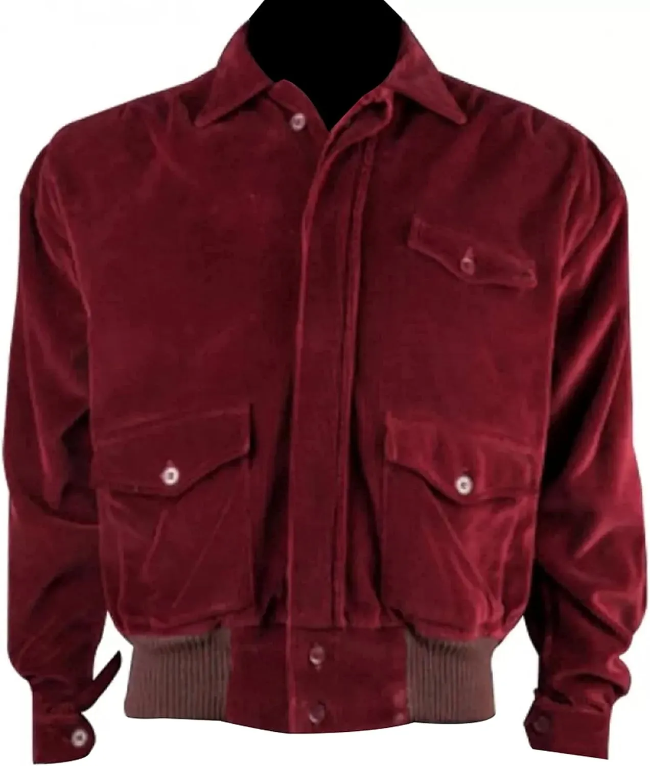Men's Red Corduroy Jacket - Shirt Style Red Bomber Jacket - Corduroy Varsity Style Casual Outerwear Bomber