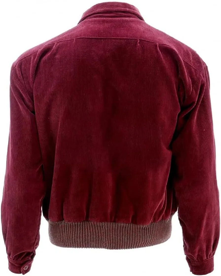 Men's Red Corduroy Jacket - Shirt Style Red Bomber Jacket - Corduroy Varsity Style Casual Outerwear Bomber