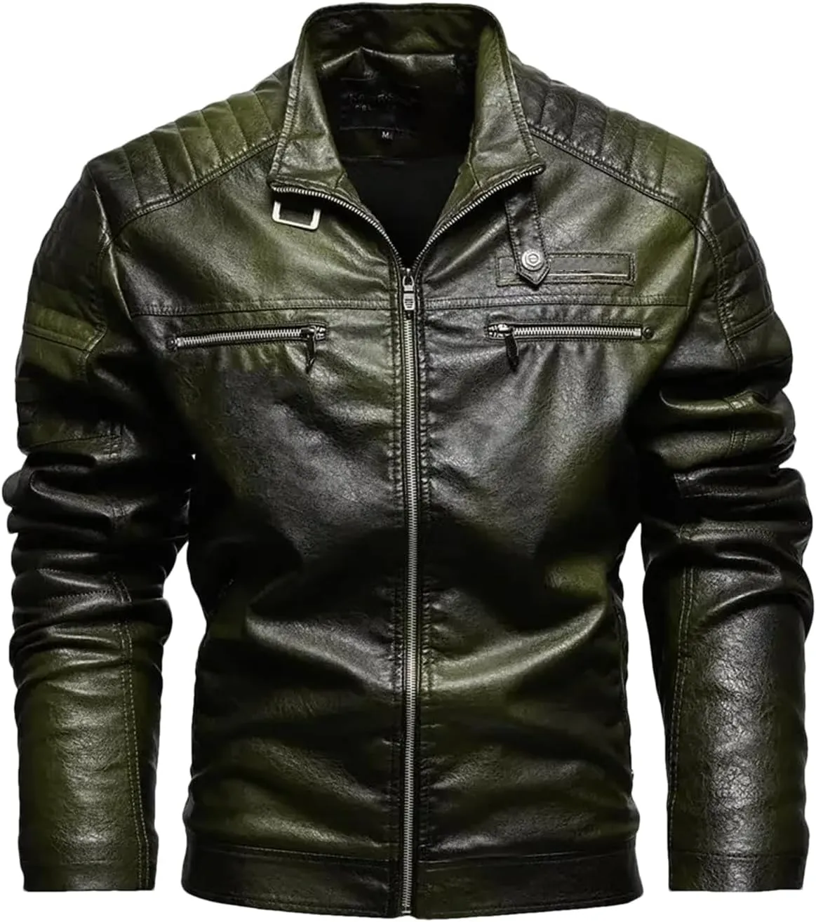 Men's Thermal Lined PU Leather Jacket Winter Motorcycle Coat Plus Solid Lapel Plush Outwear