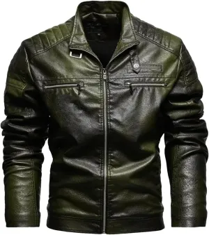 Men's Thermal Lined PU Leather Jacket Winter Motorcycle Coat Plus Solid Lapel Plush Outwear