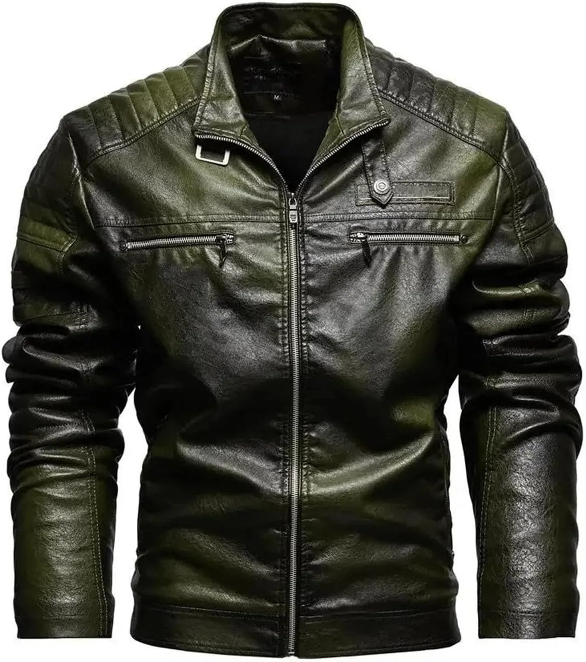Men's Thermal Lined PU Leather Jacket Winter Motorcycle Coat Plus Solid Lapel Plush Outwear