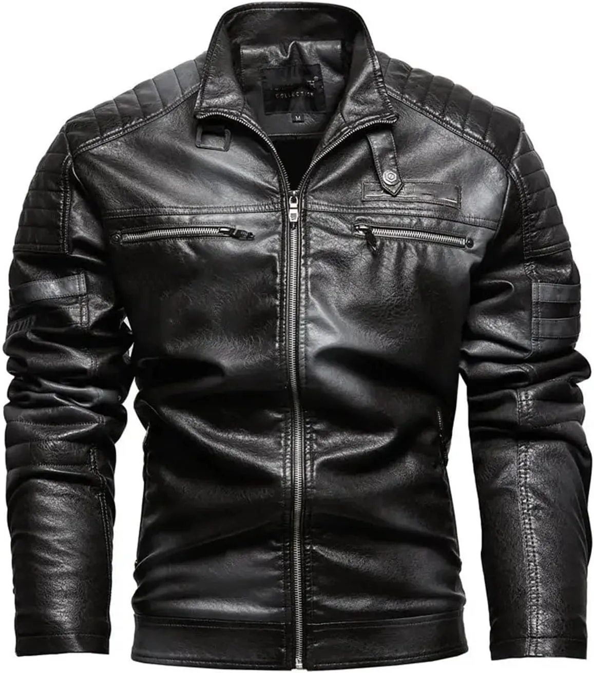 Men's Thermal Lined PU Leather Jacket Winter Motorcycle Coat Plus Solid Lapel Plush Outwear