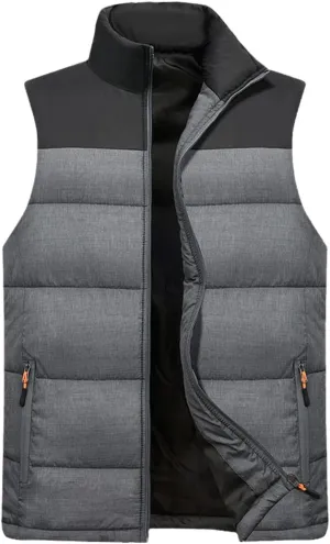 Men's Winter Cotton Padded Vest Coat Sleeveless Jacket Stand Collar Warm Waistcoat