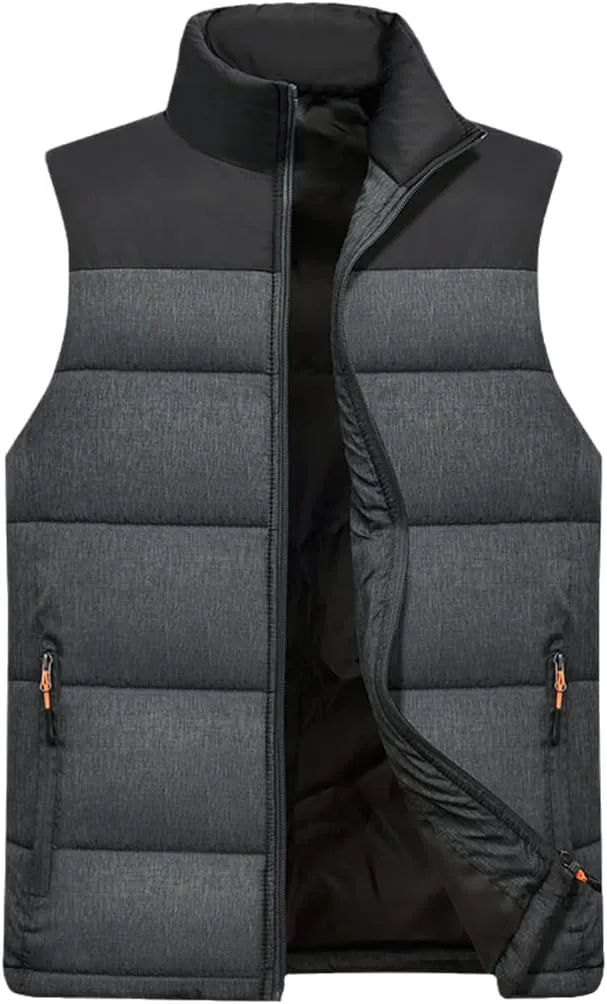 Men's Winter Cotton Padded Vest Coat Sleeveless Jacket Stand Collar Warm Waistcoat