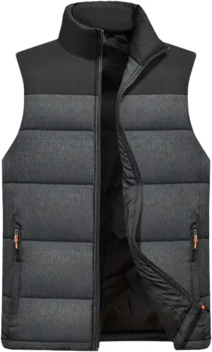 Men's Winter Cotton Padded Vest Coat Sleeveless Jacket Stand Collar Warm Waistcoat