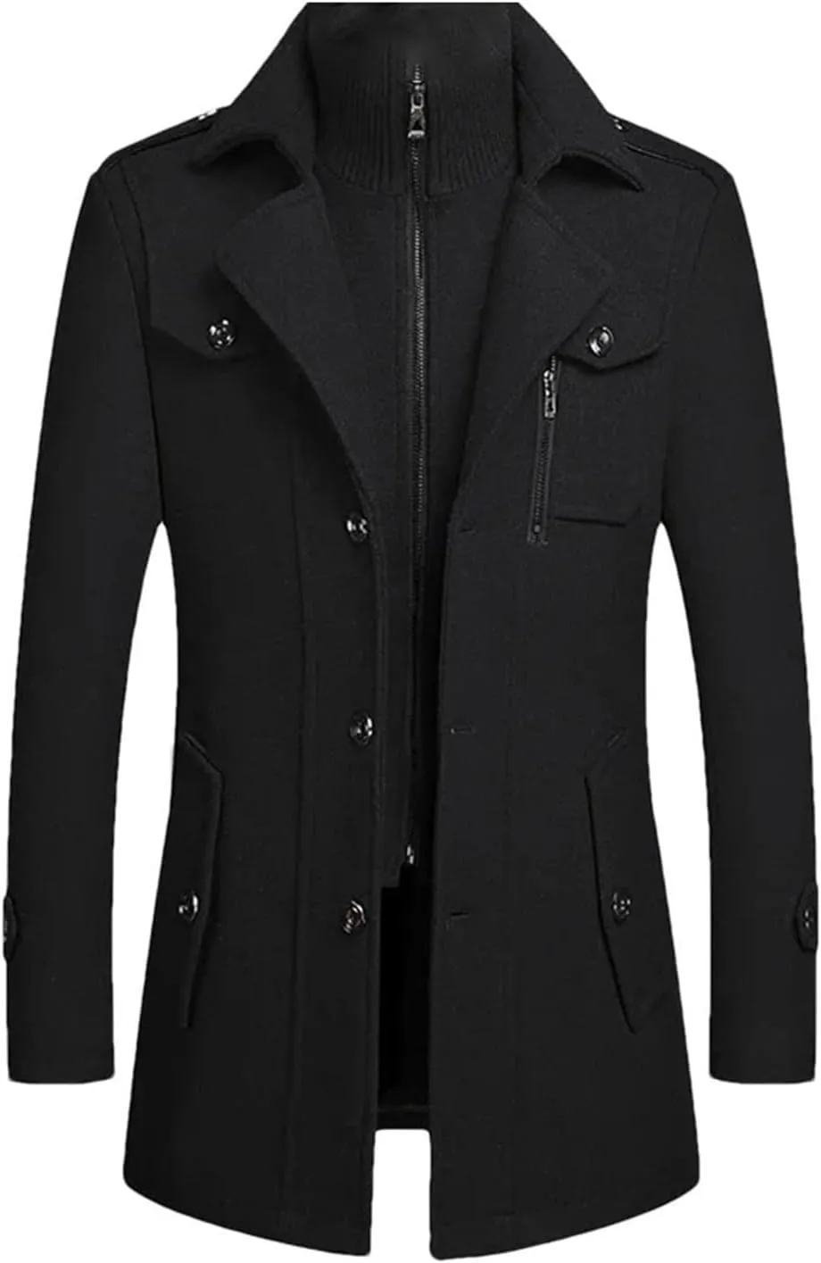 Men's Winter Wool Coats Fashion Middle Long Scarf Collar Cotton-Padded Thick Warm Woolen Jacket