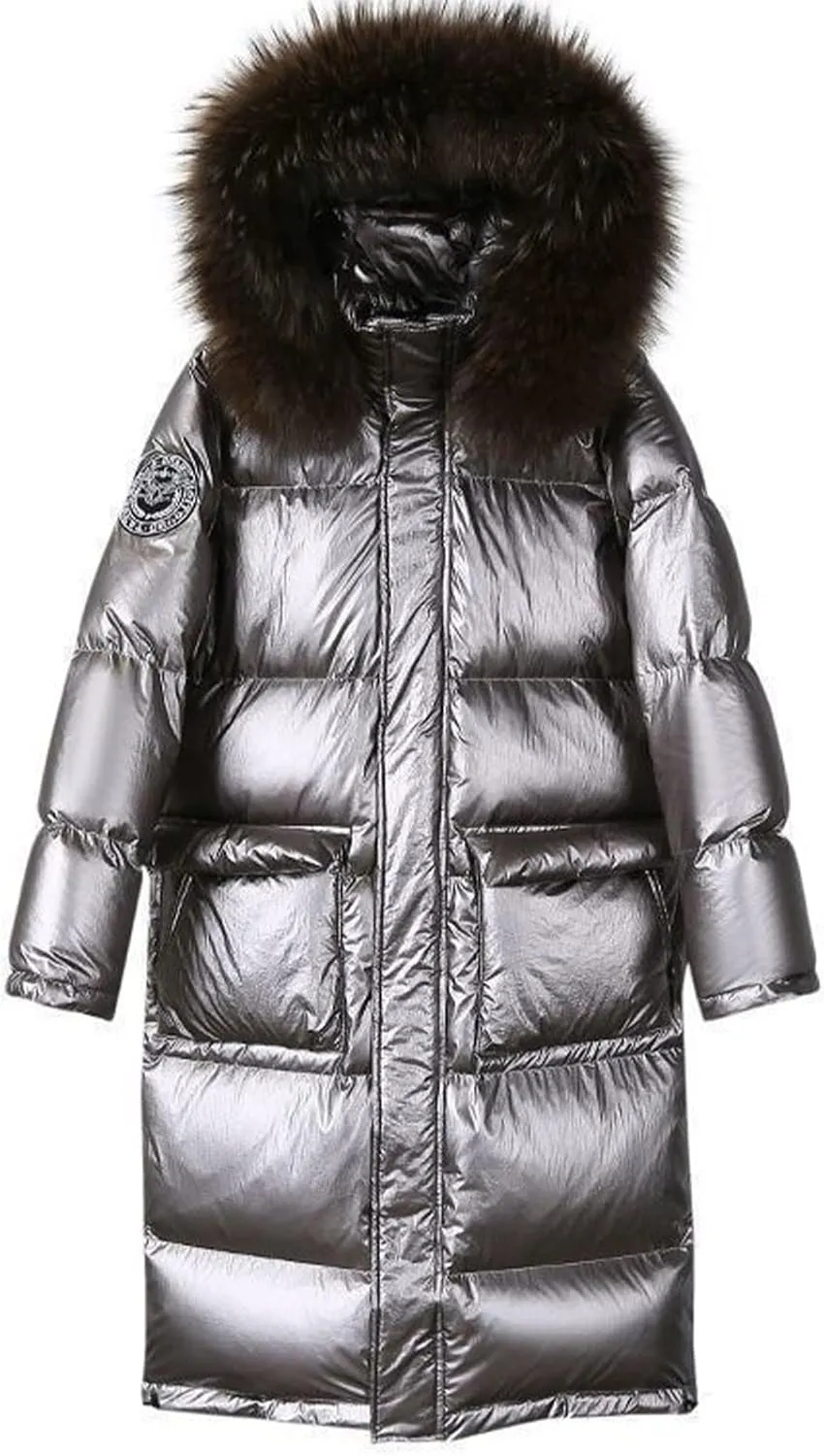 Metallic Women's Down Puffer Jacket Winter Coats Hooded Parka Coat Warm Long Winter Jacket Reflective Lightweight