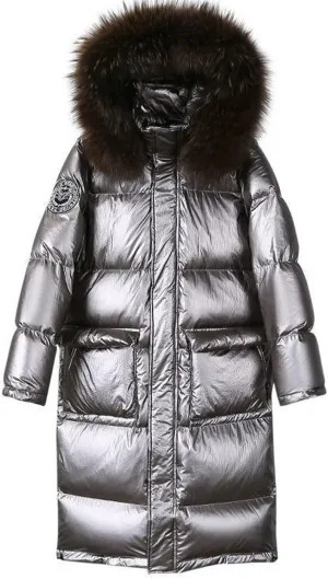 Metallic Women's Down Puffer Jacket Winter Coats Hooded Parka Coat Warm Long Winter Jacket Reflective Lightweight