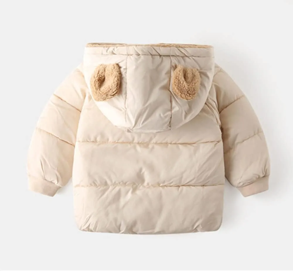 Meufam Toddler Boys Girls Soft Cotton Padded Hooded Jacket Winter Down Zipper Coat Casual Solid Color Windproof Outerwear
