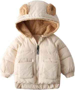 Meufam Toddler Boys Girls Soft Cotton Padded Hooded Jacket Winter Down Zipper Coat Casual Solid Color Windproof Outerwear