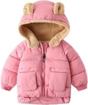 Meufam Toddler Boys Girls Soft Cotton Padded Hooded Jacket Winter Down Zipper Coat Casual Solid Color Windproof Outerwear