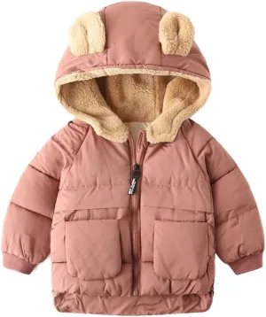 Meufam Toddler Boys Girls Soft Cotton Padded Hooded Jacket Winter Down Zipper Coat Casual Solid Color Windproof Outerwear