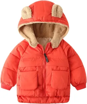Meufam Toddler Boys Girls Soft Cotton Padded Hooded Jacket Winter Down Zipper Coat Casual Solid Color Windproof Outerwear