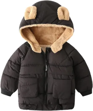 Meufam Toddler Boys Girls Soft Cotton Padded Hooded Jacket Winter Down Zipper Coat Casual Solid Color Windproof Outerwear